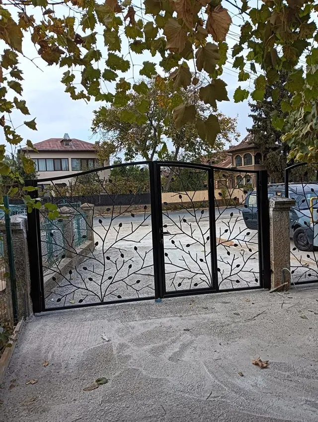 Poartă și portiță arcuite cu model artistic de ramuri